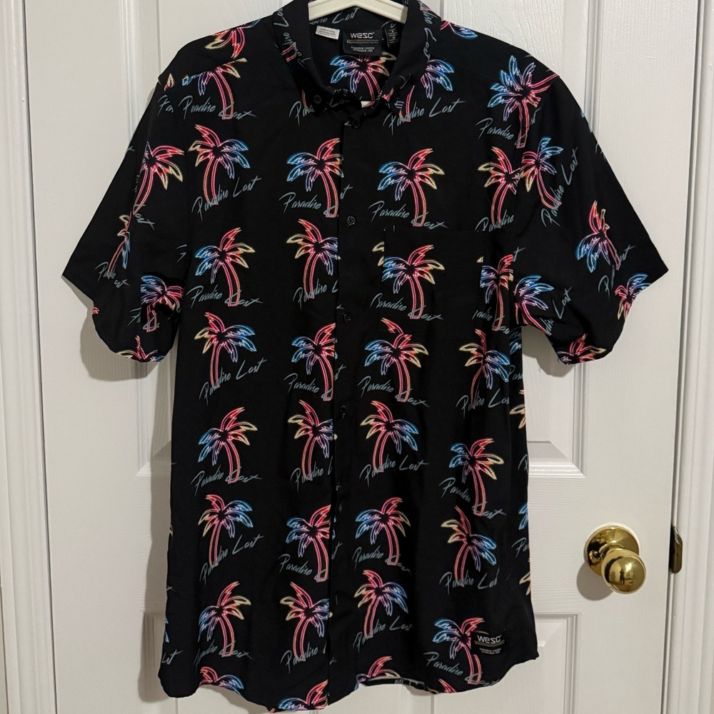 Wesc Black Shirt with Colorful Palm Tree Print